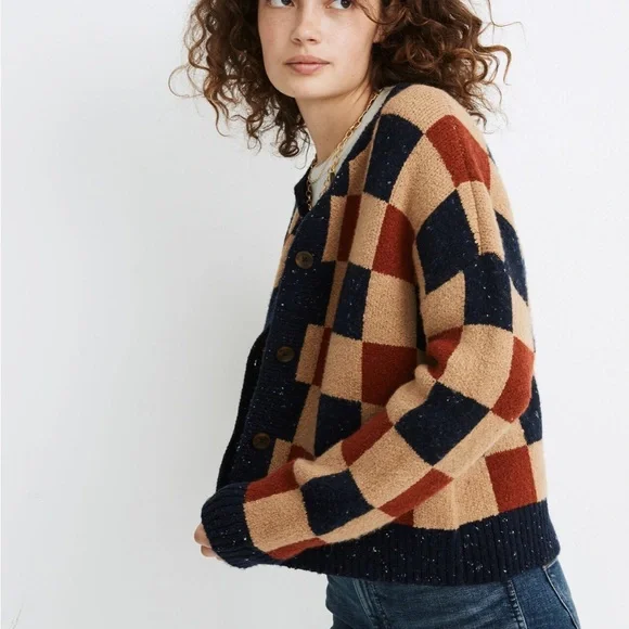 Madewell Checkered Colburne Cardigan Sweater in Coziest Textured Yarn - Picture 4 of 6